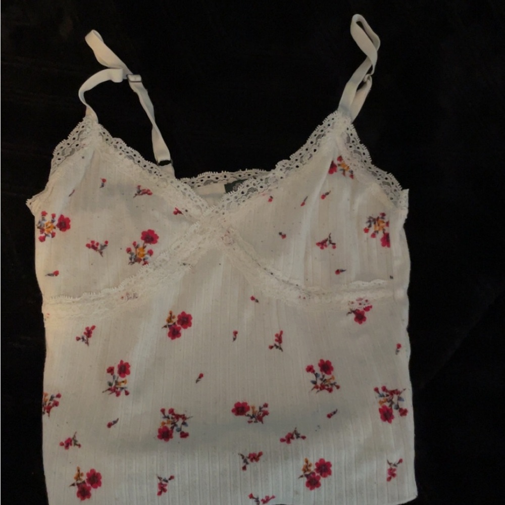 Floral Lace Trim Camisole Top